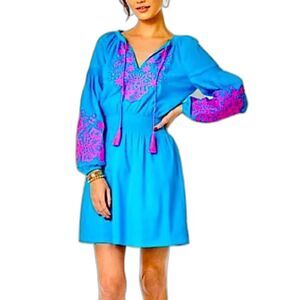 NWT Lilly Pulitzer Analynn Dress Woman Size XXS Turquoise Oasis Pink Embroidery